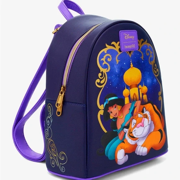 Loungefly Disney Jasmine and Rajah Mini Backpack - Blue Purple and Gold - Picture 2 of 4